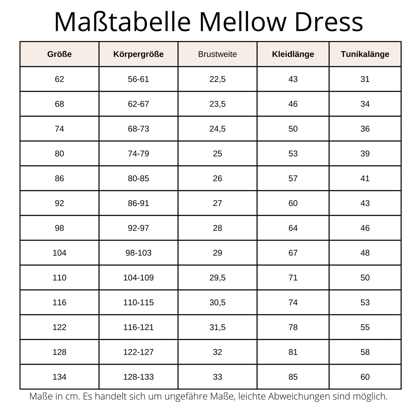 Mellow Dress Kurzarm Größe 62 bis 134 (Artikelnummer: D03000)
