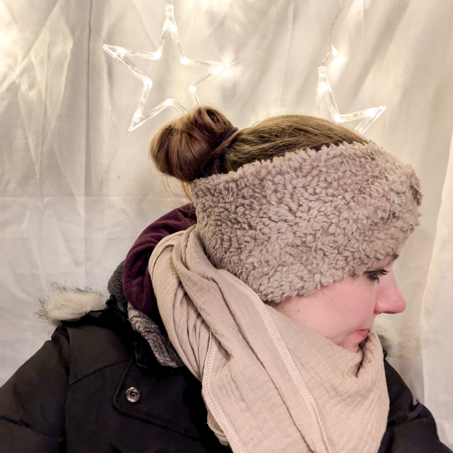 Knotenstirnband aus Teddyplüsch Kopfumfang 41/42 bis 57/58 (Artikelnummer: K040P001)