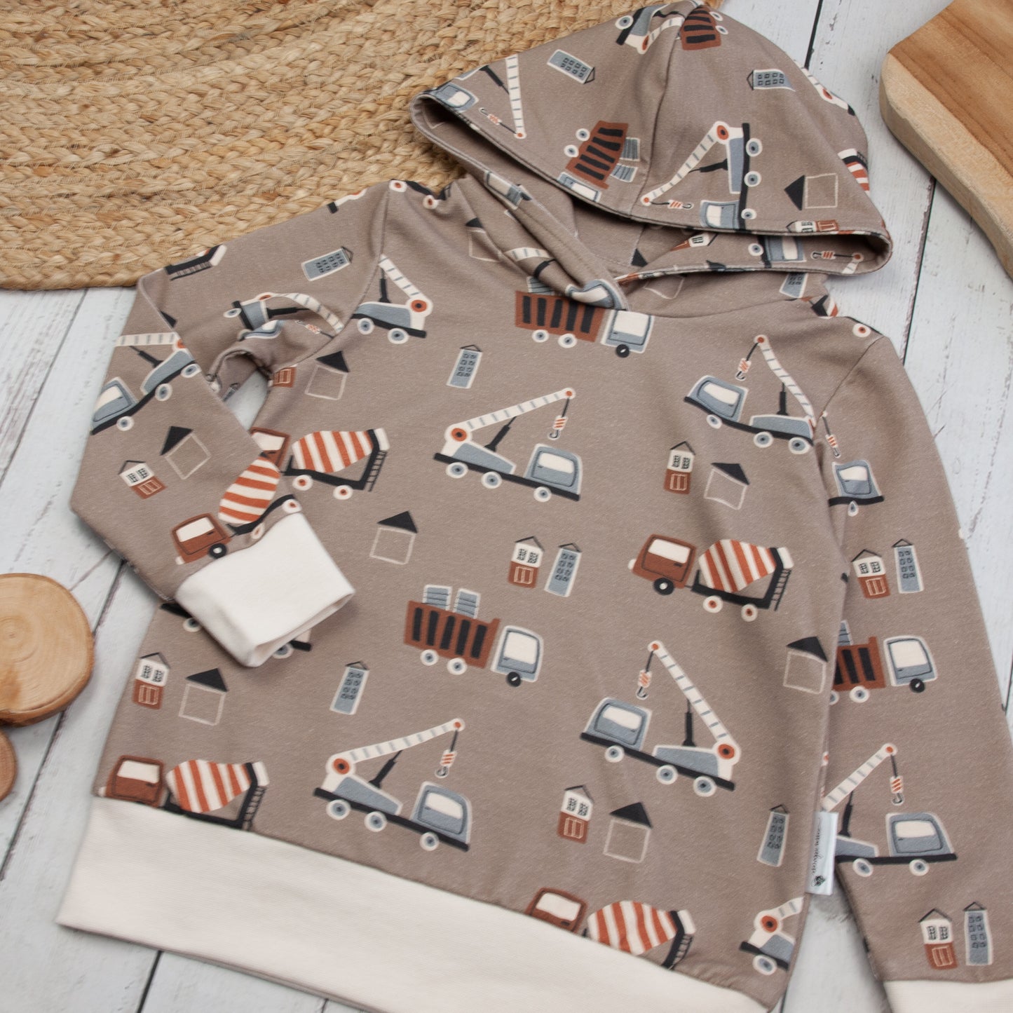 Pullover mit Baustellenfahrzeugen Größe 80 bis 134 (Artikelnummer: A001F002)