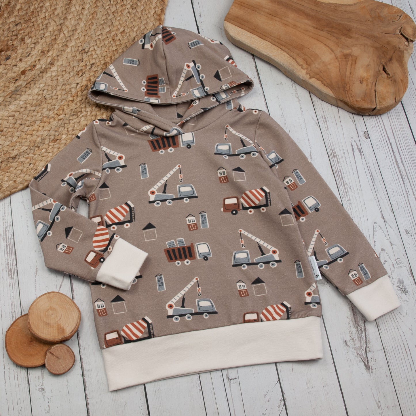 Pullover mit Baustellenfahrzeugen Größe 80 bis 134 (Artikelnummer: A001F002)