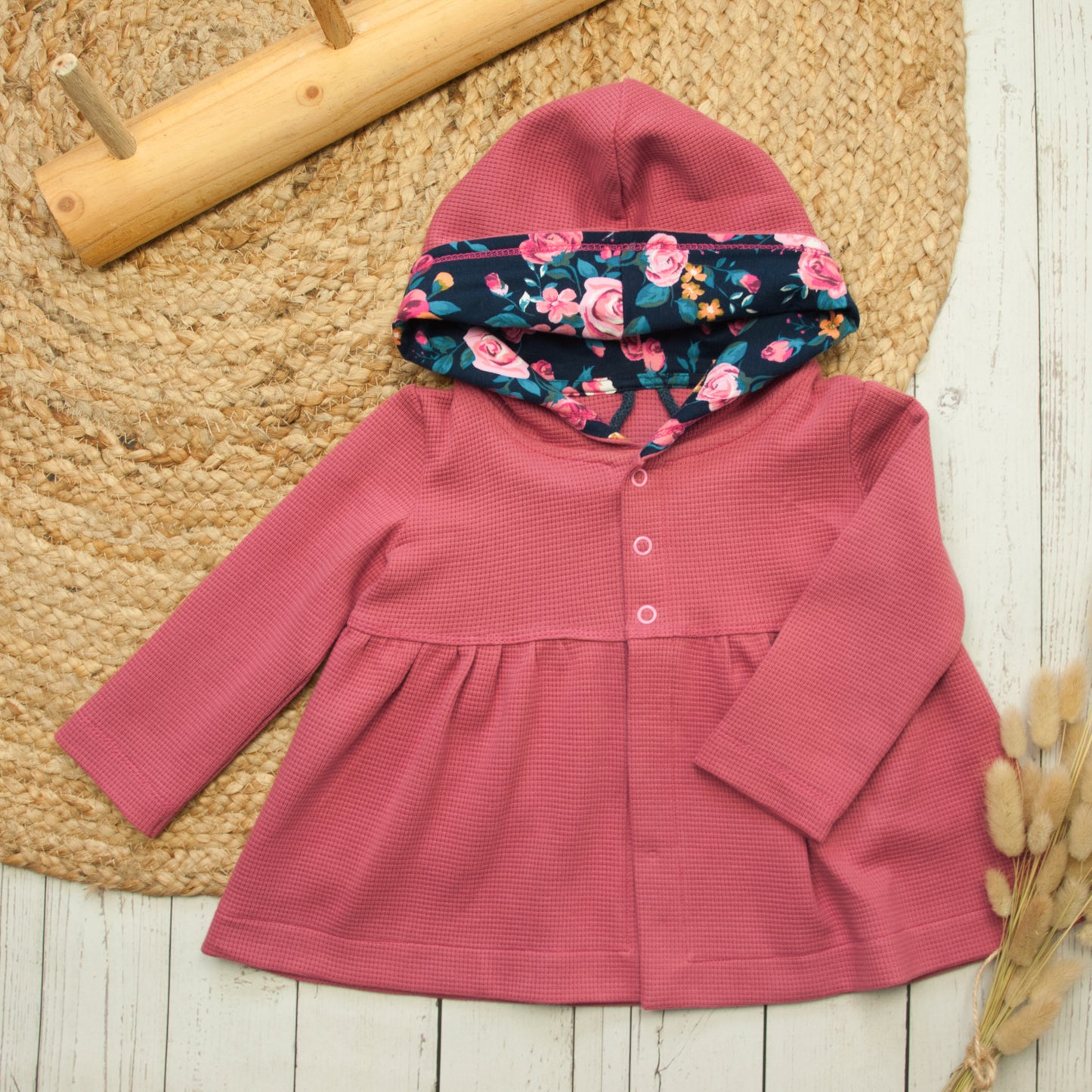 Cardigan gerafft aus Waffelstrick Größe 56 bis 134 (Artikelnummer: H037W001)